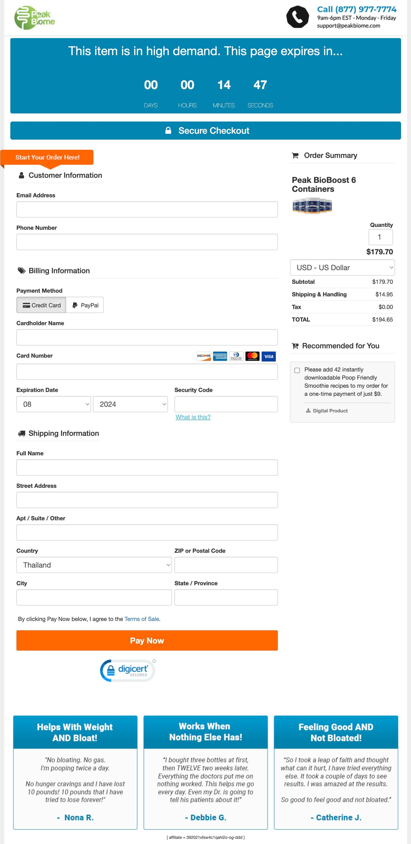 Peak BioBoost Official Website Secure Order Page